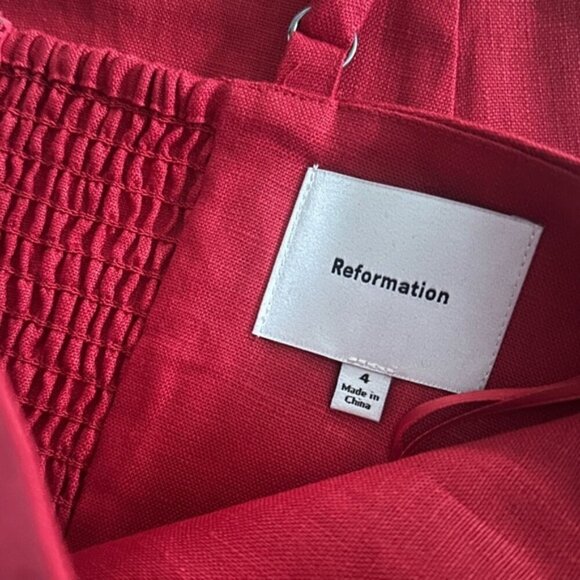 NEW Reformation Katarin Linen Midi Dress Lipstick Red Lace Detail | US 4 UK 8 - Picture 9 of 16